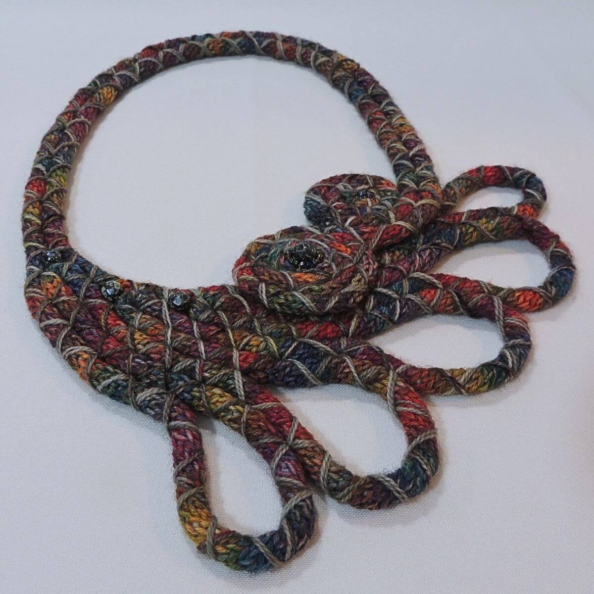 ZAKIA: Textile Statement Necklace, One-Of-A-Kind, Handmade, Beaded Wrapped Cord Wearable Art