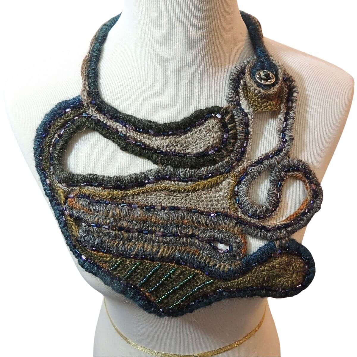 ZILLA: Wearable Art, Unique Statement Necklace, Fiber Art, One-Of-A-Kind, Handmade