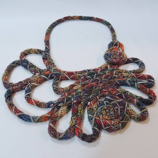 ZRINKA: One-Of-A-Kind Handmade Statement Necklace, Beaded Wrapped Cord Wearable Art, Sculptural Fiber Jewelry