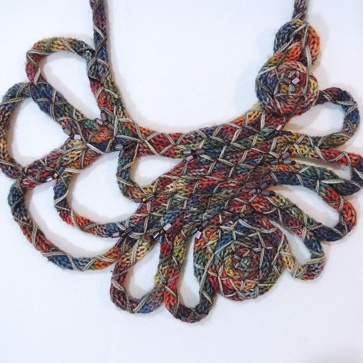 ZRINKA: One-Of-A-Kind Handmade Statement Necklace, Beaded Wrapped Cord Wearable Art, Sculptural Fiber Jewelry
