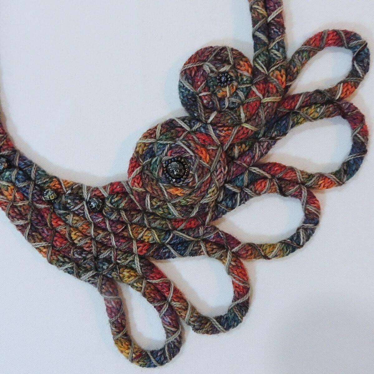 ZAKIA: Textile Statement Necklace, One-Of-A-Kind, Handmade, Beaded Wrapped Cord Wearable Art