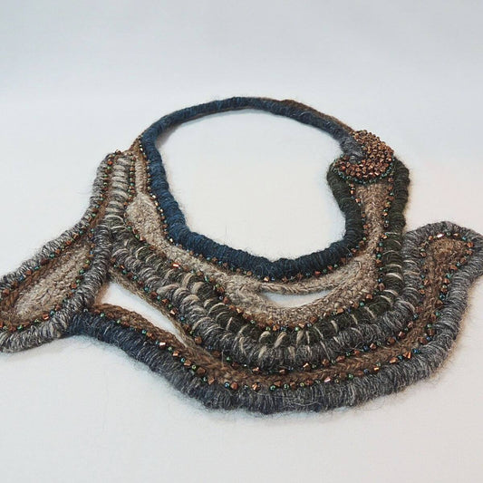ZARINA: Beaded Wrapped Cord Wearable Art, Sculptural Fiber Jewelry, Unique Statement Necklace