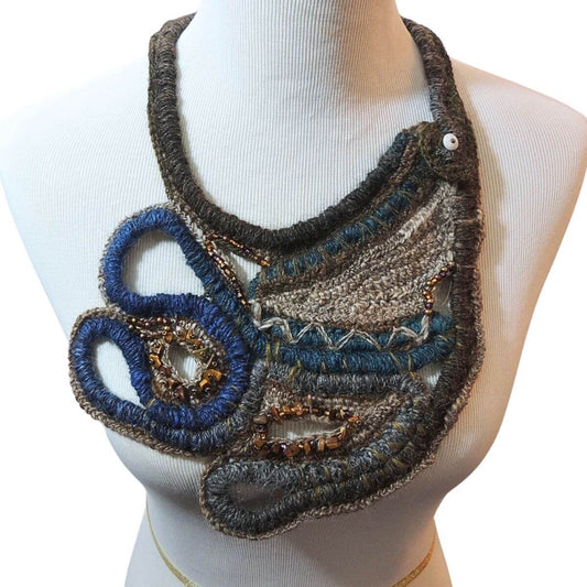 ZEMFIRA: OOAK Sculptural Fiber Jewelry, Wearable Art, Unique Statement Necklace, Fiber Art