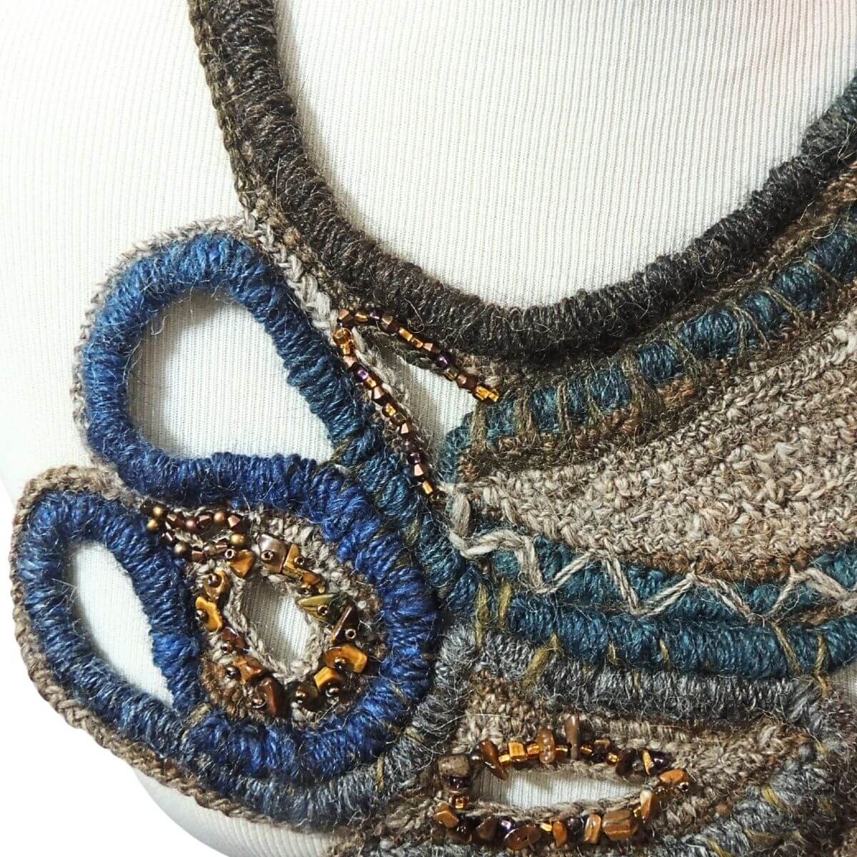 ZEMFIRA: OOAK Sculptural Fiber Jewelry, Wearable Art, Unique Statement Necklace, Fiber Art