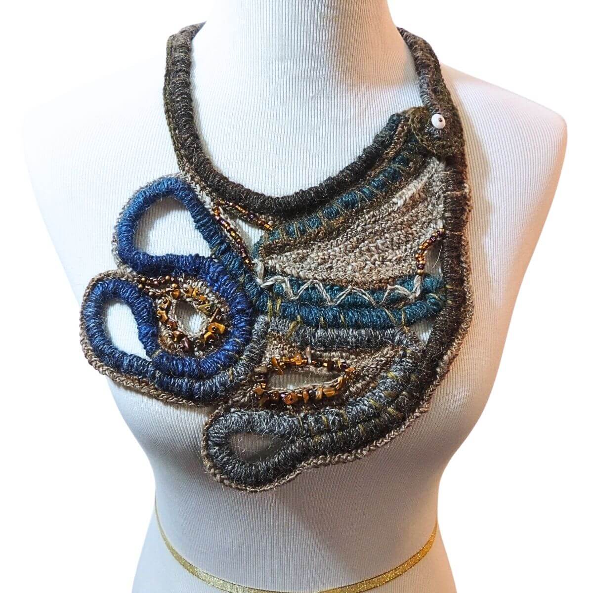ZEMFIRA: OOAK Sculptural Fiber Jewelry, Wearable Art, Unique Statement Necklace, Fiber Art