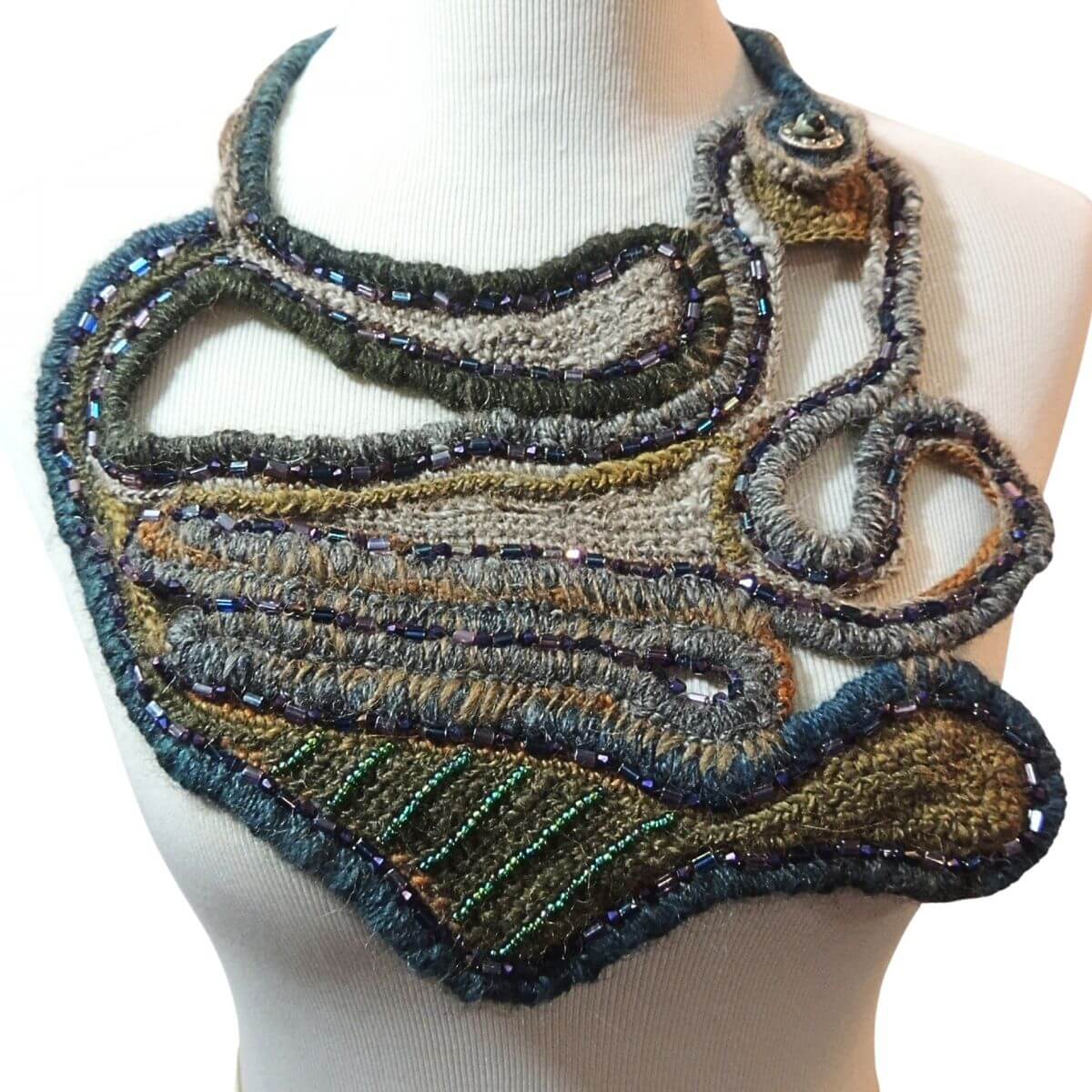 ZILLA: Wearable Art, Unique Statement Necklace, Fiber Art, One-Of-A-Kind, Handmade