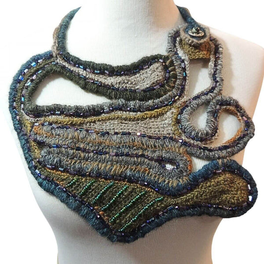 ZILLA: Wearable Art, Unique Statement Necklace, Fiber Art, One-Of-A-Kind, Handmade