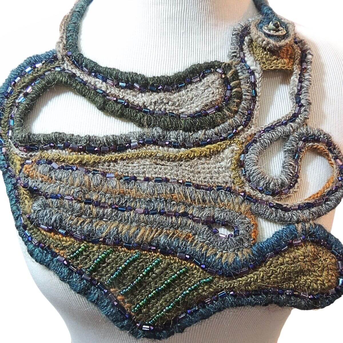 ZILLA: Wearable Art, Unique Statement Necklace, Fiber Art, One-Of-A-Kind, Handmade