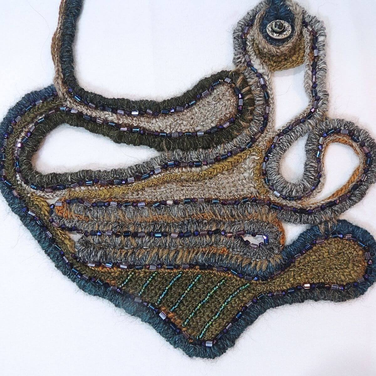 ZILLA: Wearable Art, Unique Statement Necklace, Fiber Art, One-Of-A-Kind, Handmade