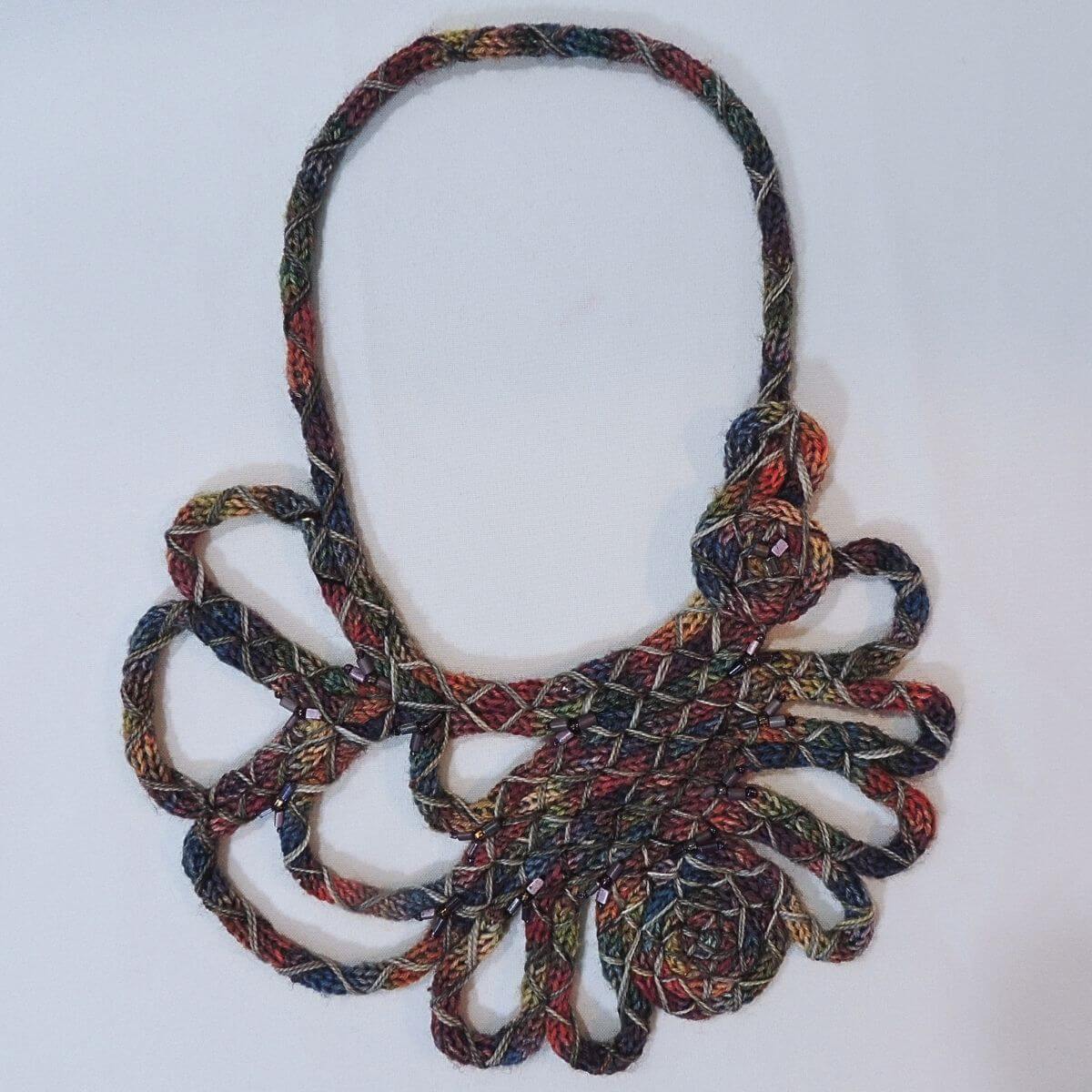 ZRINKA: One-Of-A-Kind Handmade Statement Necklace, Beaded Wrapped Cord Wearable Art, Sculptural Fiber Jewelry