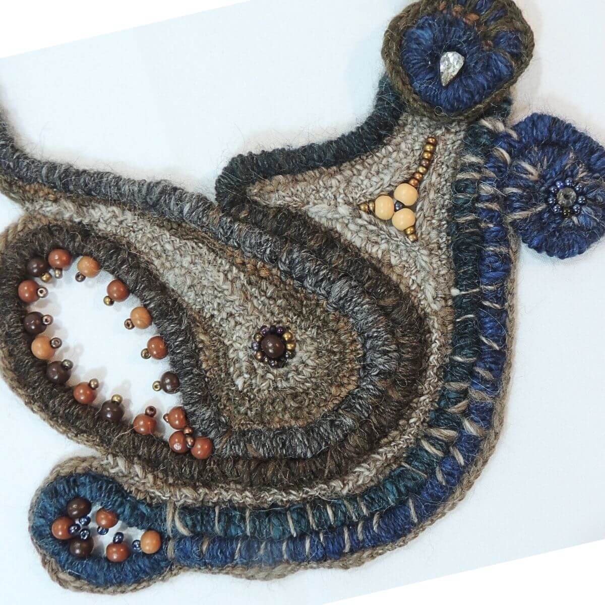 ZURI: OOAK Fiber Art Statement Necklace, Handmade, Beaded Wrapped Cord Wearable Art, Sculptural Fiber Jewelry